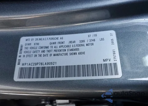 2006 Porsche Cayenne Turbo z USA, uszkodzony, nr VIN WP1AC29P76LA90521